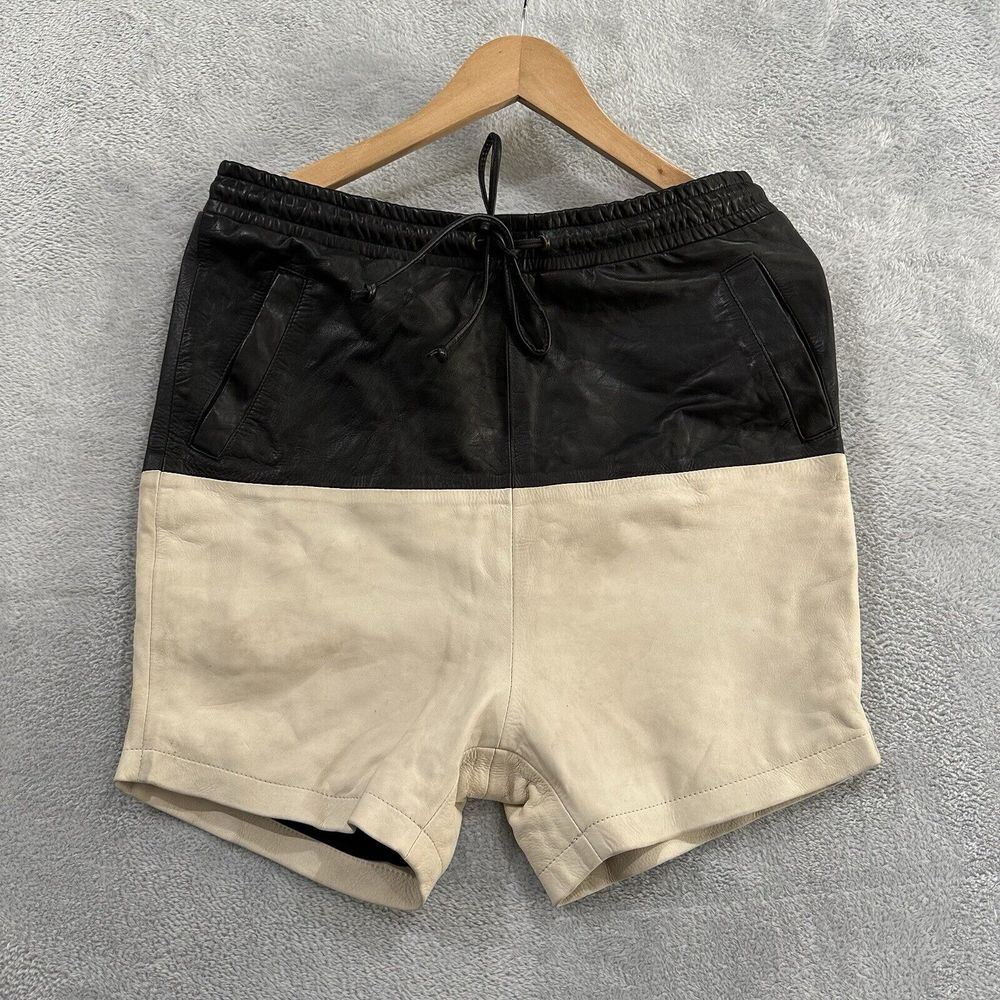 One Teaspoon Genuine Leather Shorts Men XS Black Beige Colorblock